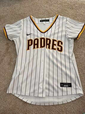 Nike Padres Jersey (White with Brown Pinstripes)